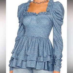 NWT Selkie monte marte blue porcelain Boleyn ruffle peplum top